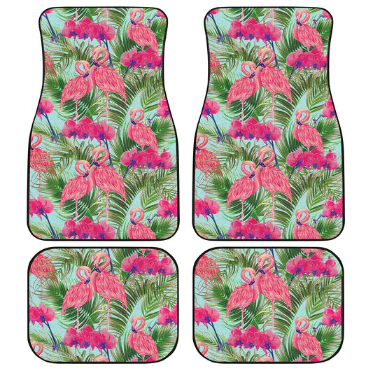 Pink Flamingo Car Floor Mats Custom Tropical Leaf Car Accessories - Gearcarcover - 1