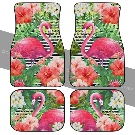 Pink Flamingo Car Floor Mats Custom Tropical Leaves Hibiscus Flower Car Interior Accessories - Gearcarcover - 1