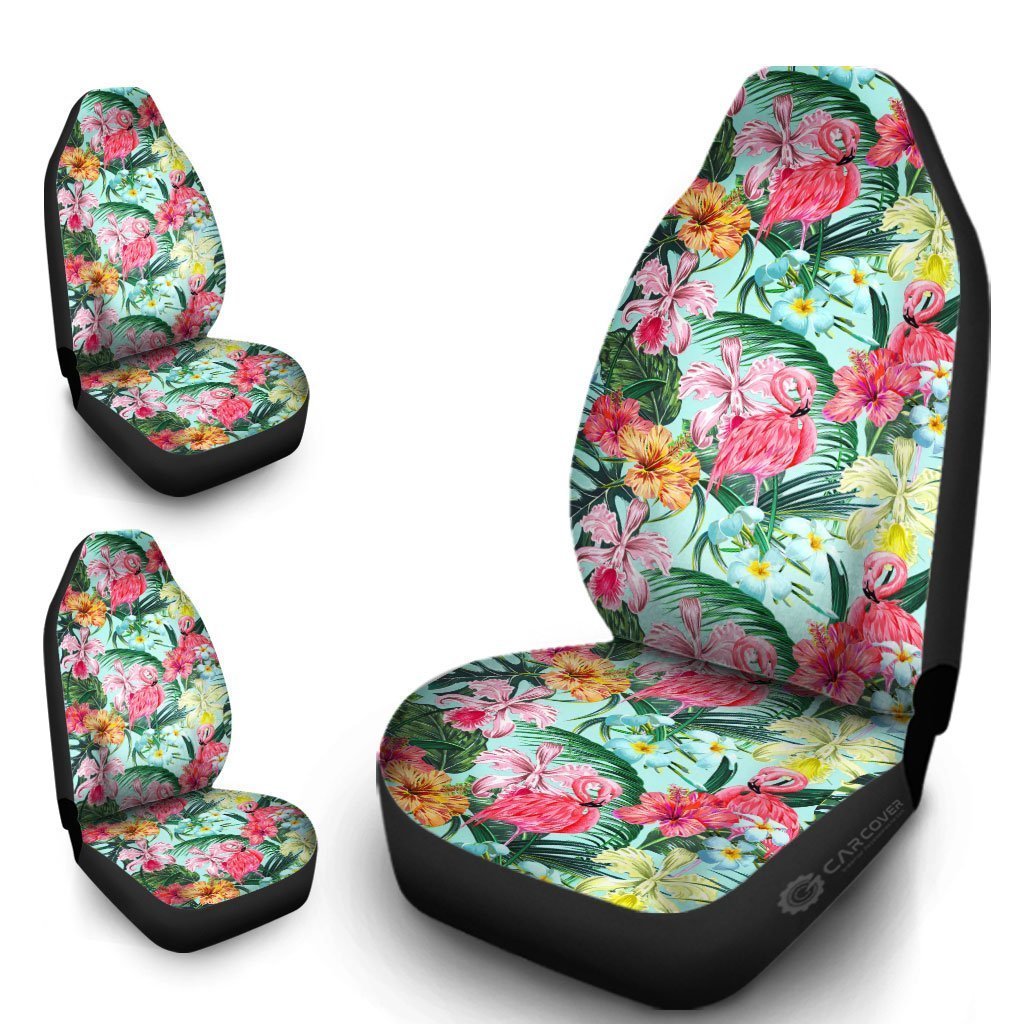 Pink Flamingo Car Seat Covers Custom Plumeria Hibiscus Tropical Flower Car Accessories - Gearcarcover - 4