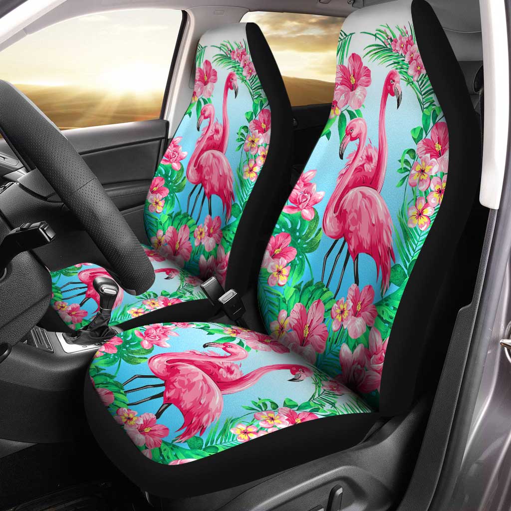 Pink Flamingo Car Seat Covers Custom Tropical Floral Car Interior Accessories - Gearcarcover - 1