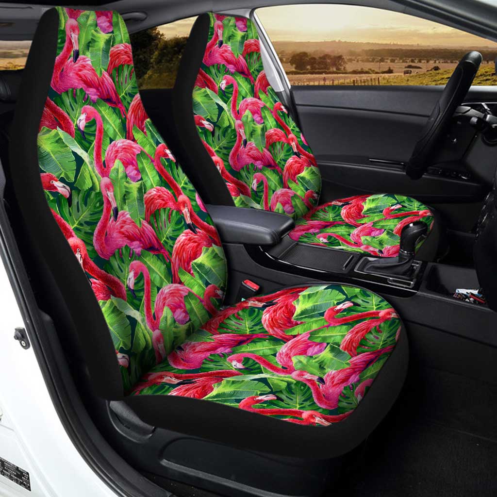Pink Flamingo Car Seat Covers Custom Tropical Green Car Accessories - Gearcarcover - 2