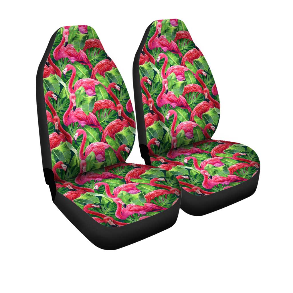 Pink Flamingo Car Seat Covers Custom Tropical Green Car Accessories - Gearcarcover - 3