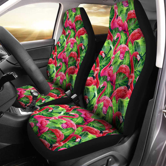 Pink Flamingo Car Seat Covers Custom Tropical Green Car Accessories - Gearcarcover - 1