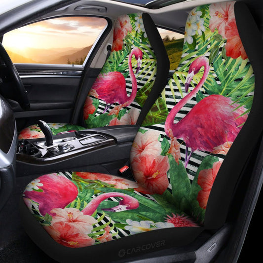 Pink Flamingo Car Seat Covers Custom Tropical Leaves Hibiscus Flower Car Interior Accessories - Gearcarcover - 2