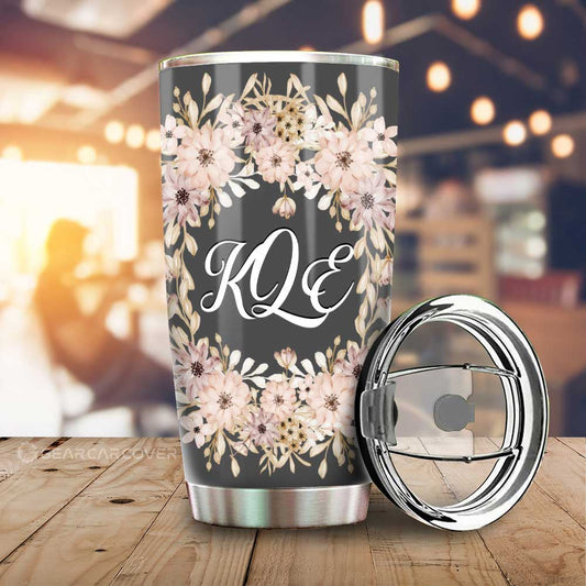 Pink Flowers Tumbler Cup Custom Personalized Name Car Interior Accessories - Gearcarcover - 1