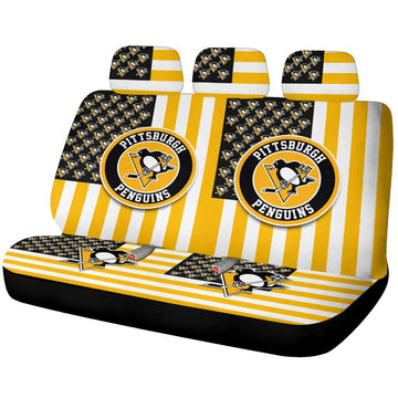 Pittsburgh Penguins Car Back Seat Cover Custom US Flag Style - Gearcarcover - 1
