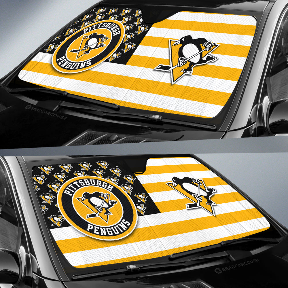 Pittsburgh Penguins Car Sunshade Custom US Flag Style - Gearcarcover - 2