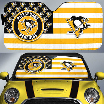 Pittsburgh Penguins Car Sunshade Custom US Flag Style - Gearcarcover - 1