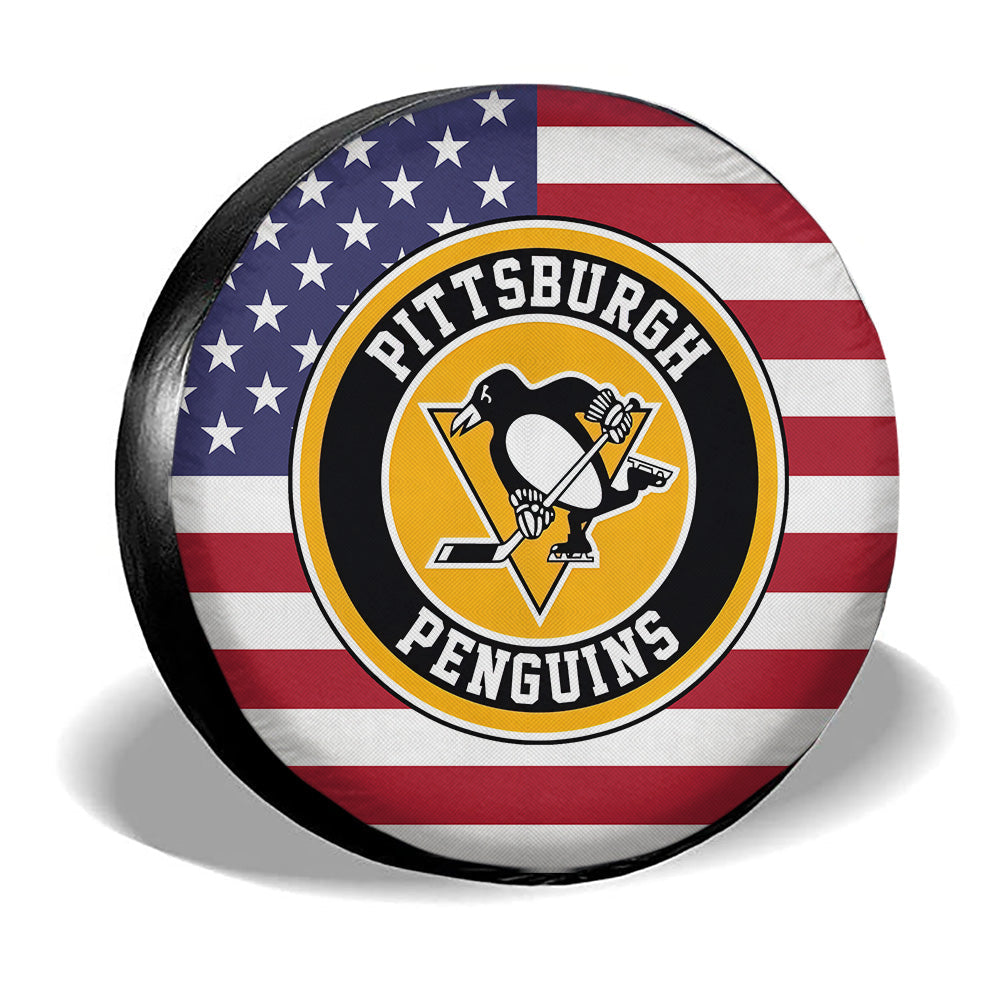 Pittsburgh Penguins Spare Tire Covers Custom US Flag Style - Gearcarcover - 3