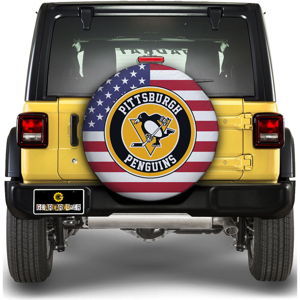Pittsburgh Penguins Spare Tire Covers Custom US Flag Style - Gearcarcover - 1
