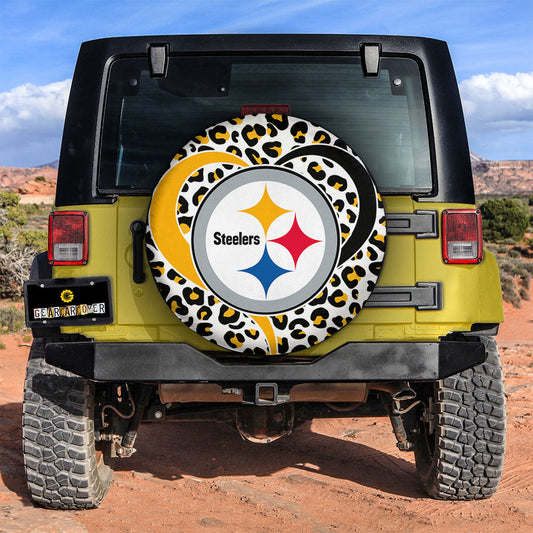 Pittsburgh Steelers Spare Tire Cover Custom Leopard Heart For Fans - Gearcarcover - 2