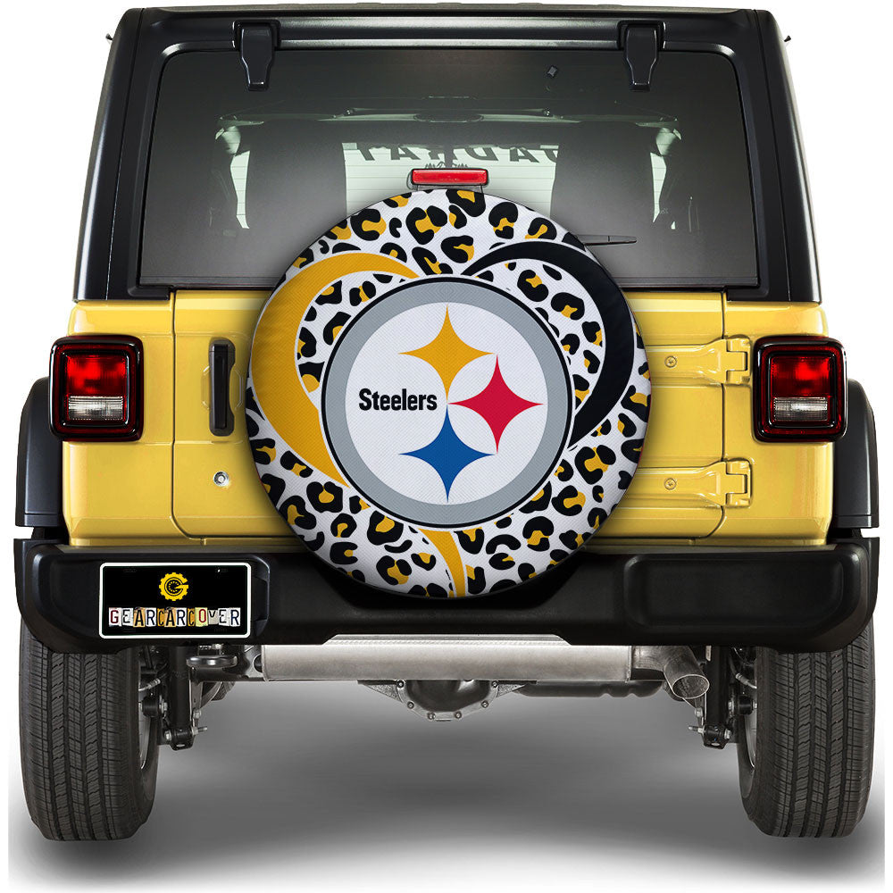 Pittsburgh Steelers Spare Tire Cover Custom Leopard Heart For Fans - Gearcarcover - 1