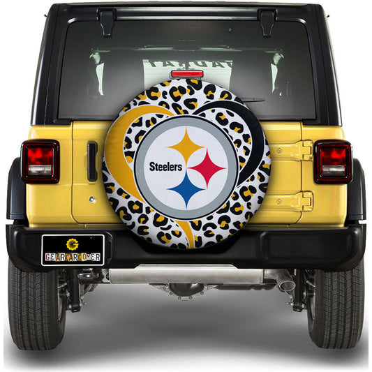 Pittsburgh Steelers Spare Tire Cover Custom Leopard Heart For Fans - Gearcarcover - 1