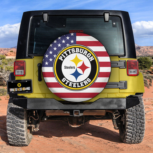 Pittsburgh Steelers Spare Tire Covers Custom US Flag Style - Gearcarcover - 2