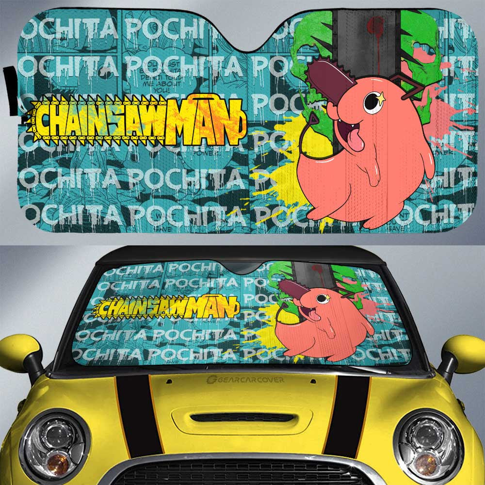 Pochita Car Sunshade Custom Chainsaw Man Anime Car Interior Accessories - Gearcarcover - 1
