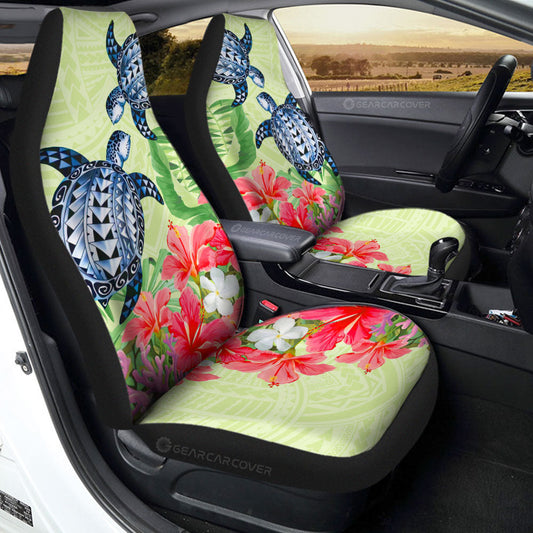 Polynesian Turtle Car Seat Covers Custom Flowers Car Accessories - Gearcarcover - 1