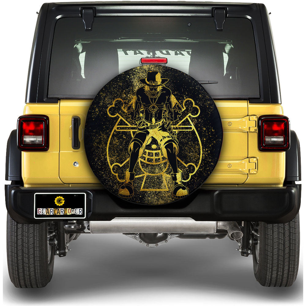 Portgas D. Ace Spare Tire Cover Custom One Piece Anime Gold Silhouette Style - Gearcarcover - 1