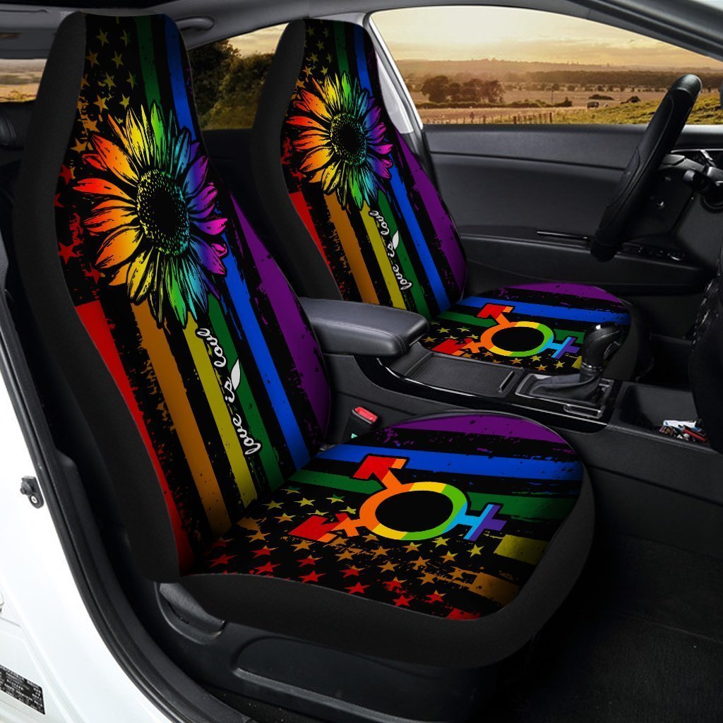 Pride LGBT Car Seat Covers Custom Sunflower American Flag Car Accessories For Transgender - Gearcarcover - 2