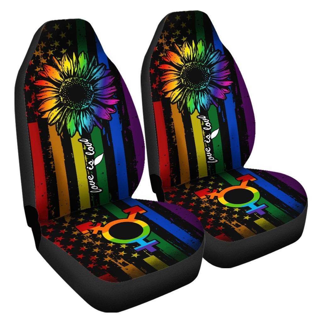 Pride LGBT Car Seat Covers Custom Sunflower American Flag Car Accessories For Transgender - Gearcarcover - 3