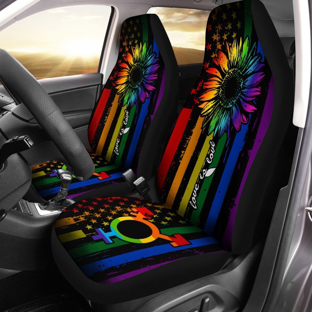Pride LGBT Car Seat Covers Custom Sunflower American Flag Car Accessories For Transgender - Gearcarcover - 4