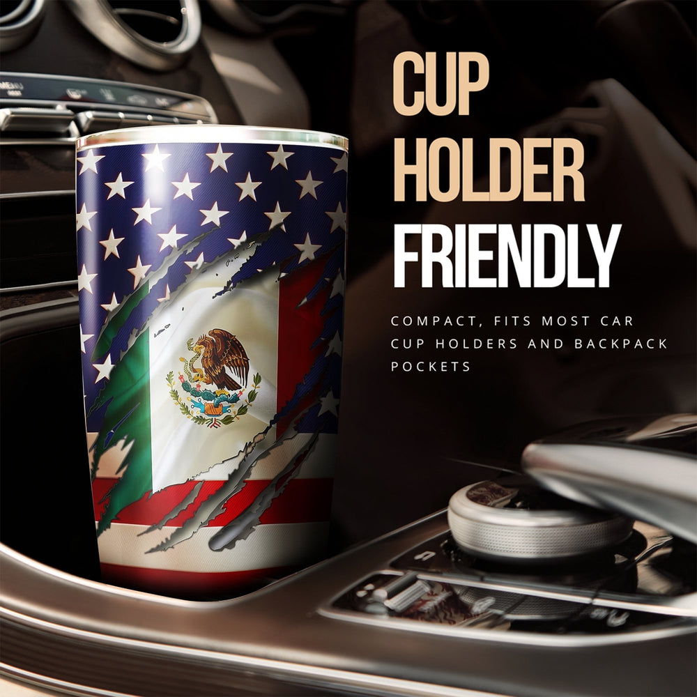 Proud US Mexican Tumbler Cup Custom Flag Car Accessories - Gearcarcover - 2