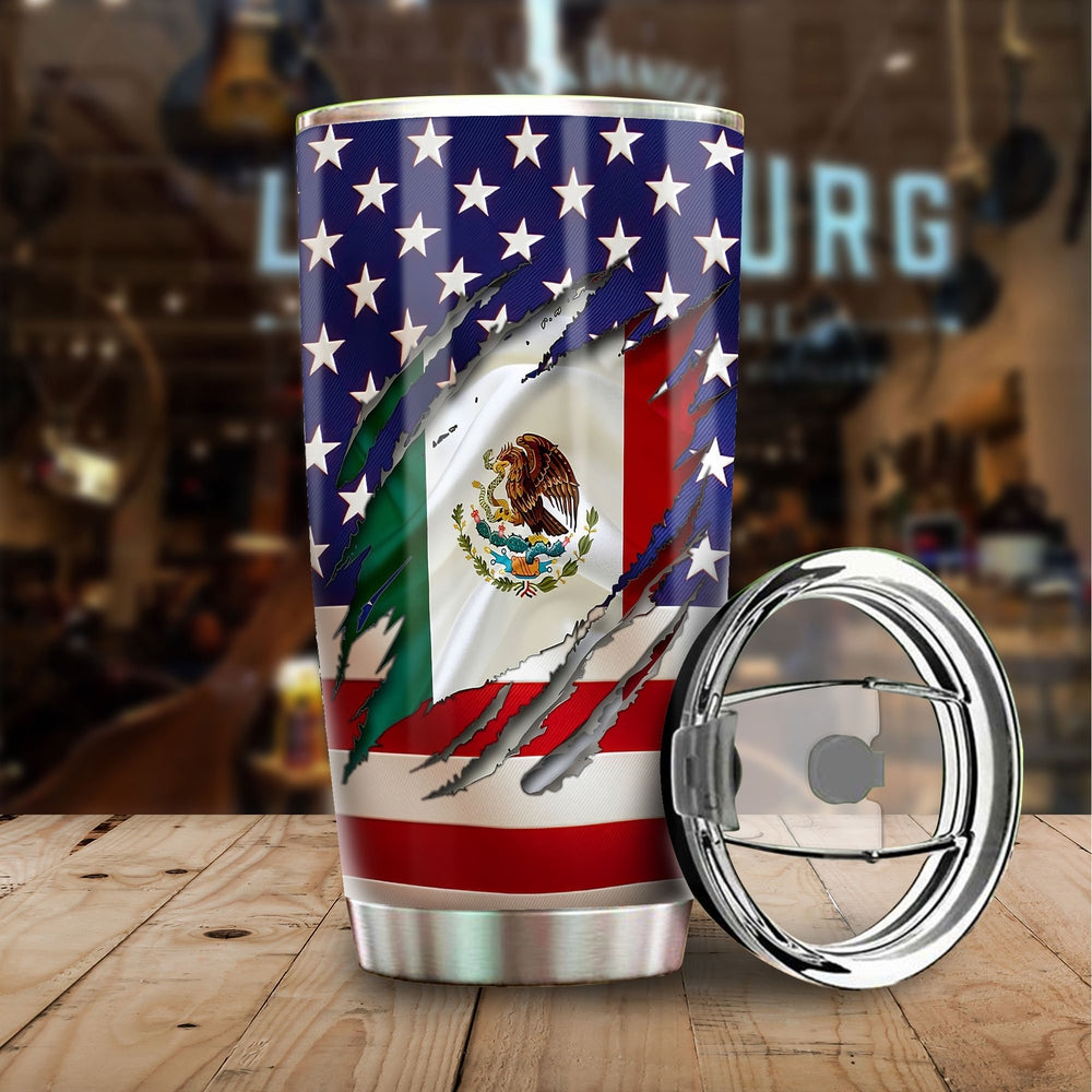 Proud US Mexican Tumbler Cup Custom Flag Car Accessories - Gearcarcover - 3