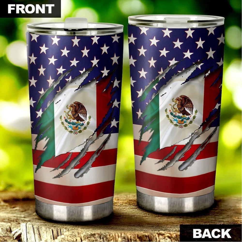 Proud US Mexican Tumbler Cup Custom Flag Car Accessories - Gearcarcover - 4