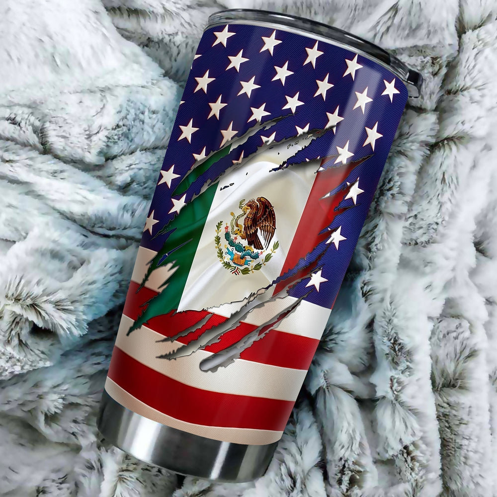 Proud US Mexican Tumbler Cup Custom Flag Car Accessories - Gearcarcover - 1