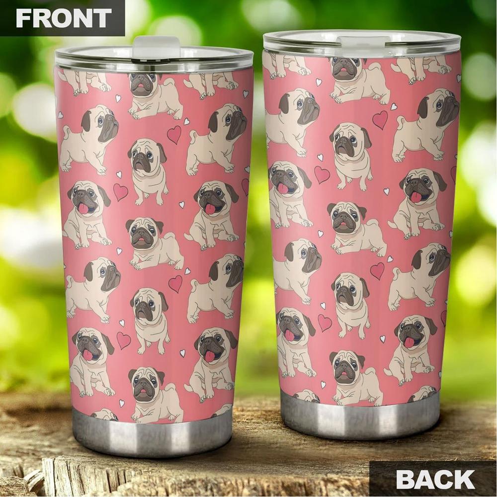 Pug in Pink Tumbler Stainless Steel Vacuum Insulated 20oz - Gearcarcover - 4