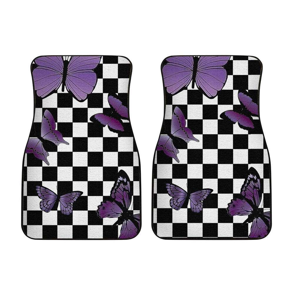 Purple Butterfly Car Floor Mats Custom Checkerboard Car Accessories - Gearcarcover - 2