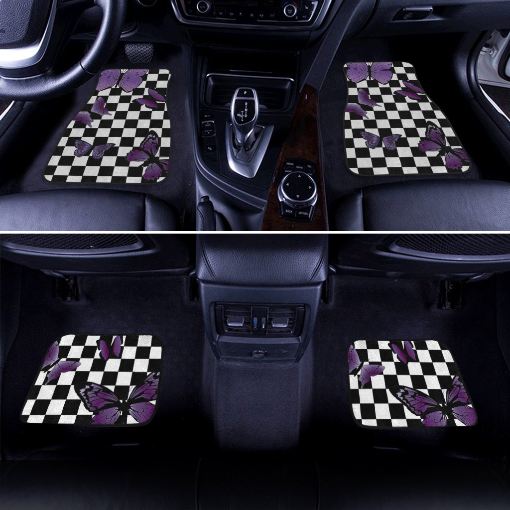 Purple Butterfly Car Floor Mats Custom Checkerboard Car Accessories - Gearcarcover - 3