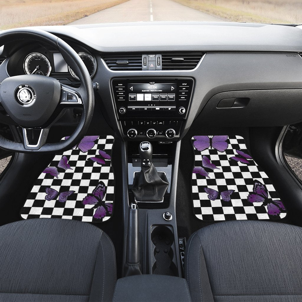 Purple Butterfly Car Floor Mats Custom Checkerboard Car Accessories - Gearcarcover - 4