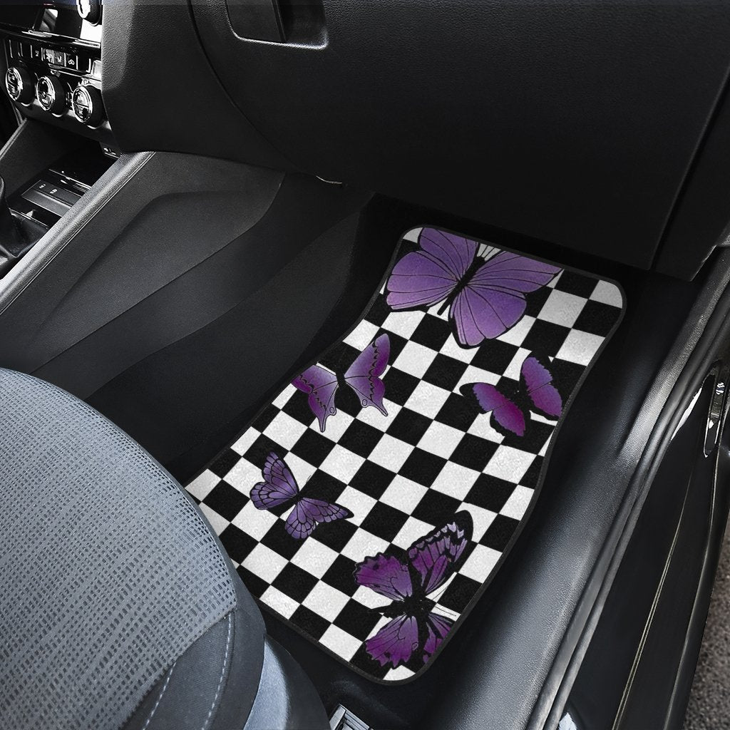 Purple Butterfly Car Floor Mats Custom Checkerboard Car Accessories - Gearcarcover - 5