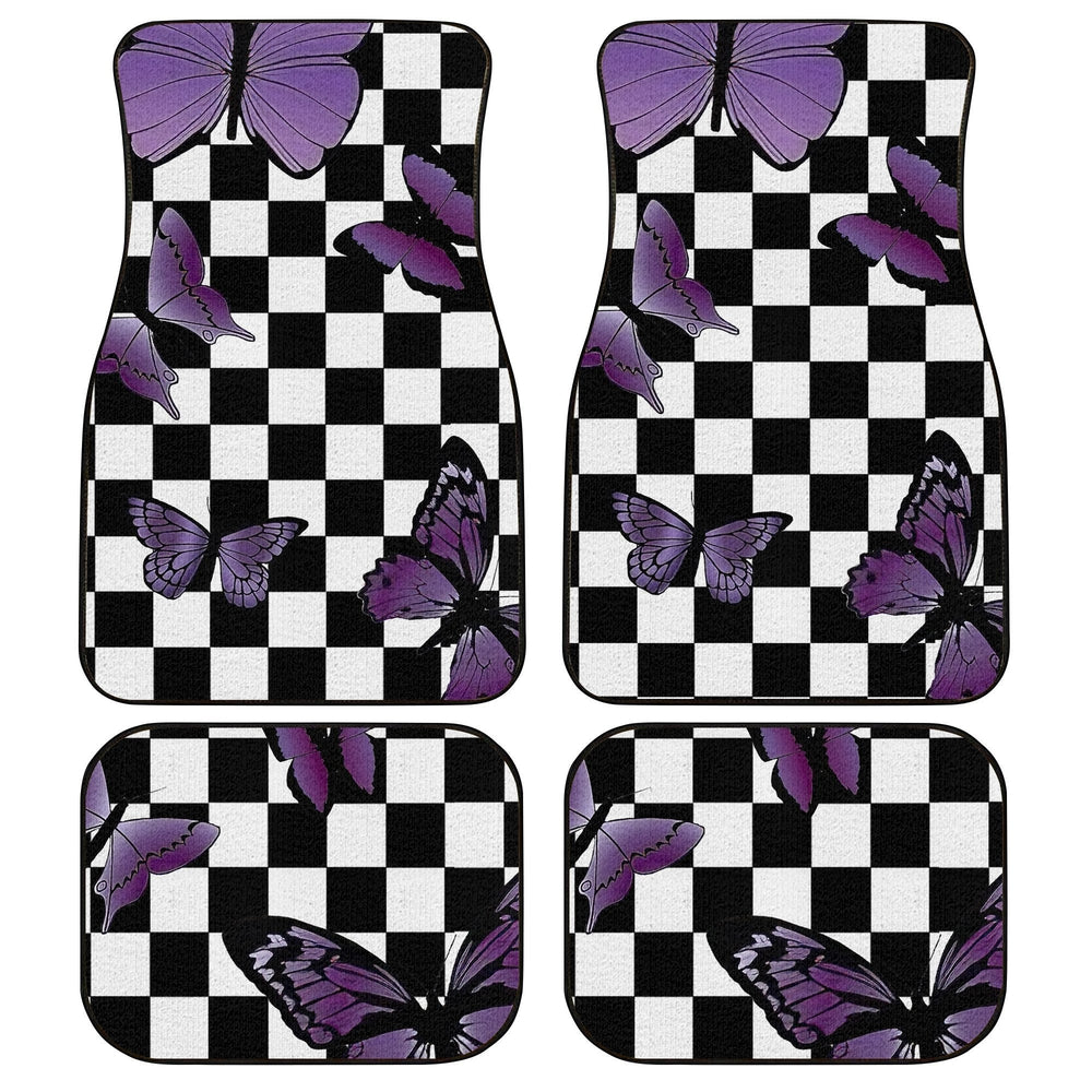 Purple Butterfly Car Floor Mats Custom Checkerboard Car Accessories - Gearcarcover - 1