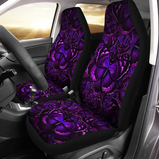 Pzuqiu Purple Butterfly Car Accessories Car Seat Covers Full Set for Women  with Steering Wheel Covers,Universal Fit Front and Rear Bench  Protection,Seat Belt Pads+Cars Coaster Holder+Keychains 