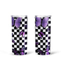 Purple Butterfly Tall Glitter Tumbler Custom Checkerboard Pattern - Gearcarcover - 1
