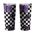 Purple Butterfly Tumbler Stainless Steel Custom Checkerboard Pattern - Gearcarcover - 4