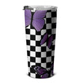 Purple Butterfly Tumbler Stainless Steel Custom Checkerboard Pattern - Gearcarcover - 5