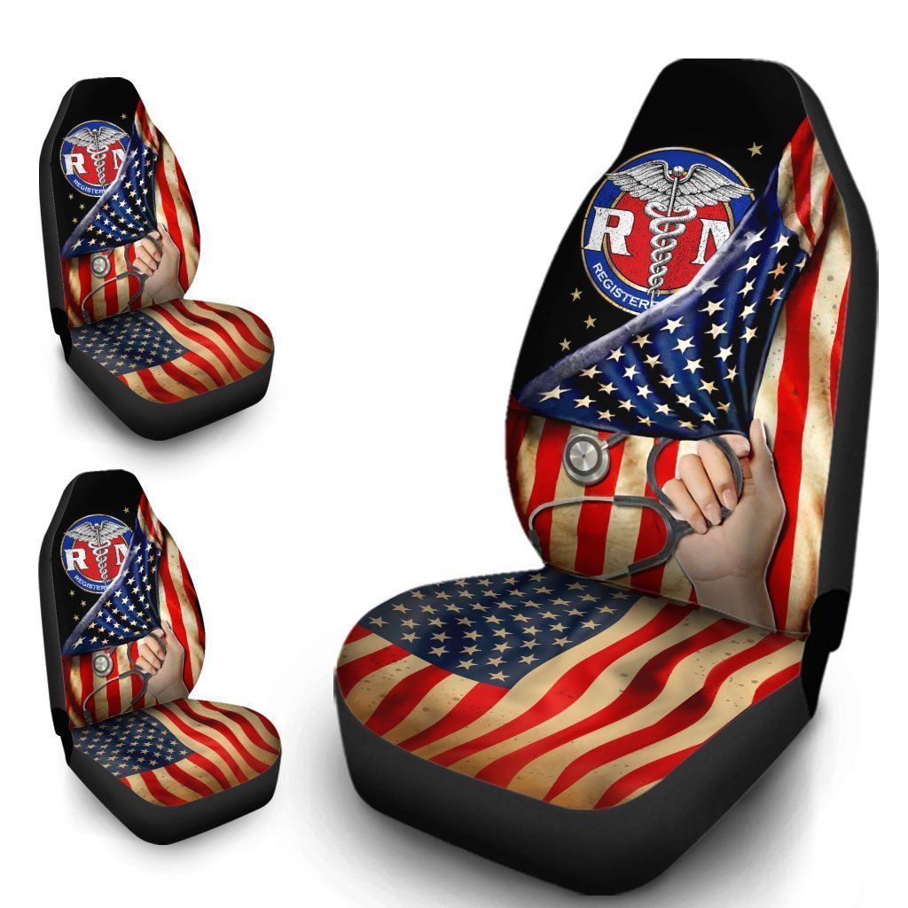 RN Nurse Car Seat Covers Custom American Flag Car Accessories - Gearcarcover - 4