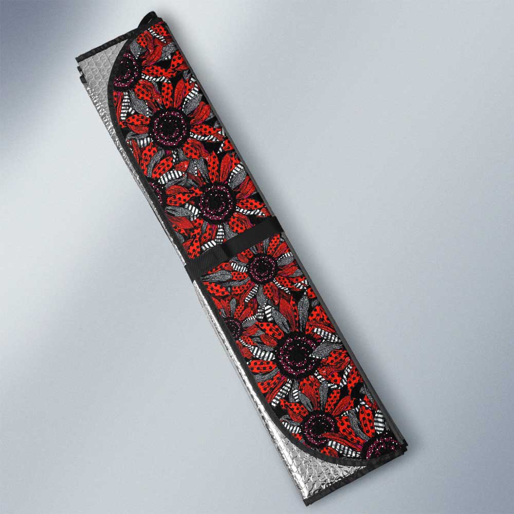 Red And Black Sunflower Car Sunshade Custom Car Decoration - Gearcarcover - 3