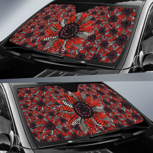 Red And Black Sunflower Car Sunshade Custom Car Decoration - Gearcarcover - 2