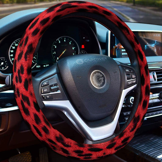 Red Cheetah Skin Steering Wheel Cover Custom Animal Skin Printed Car Interior Accessories - Gearcarcover - 2