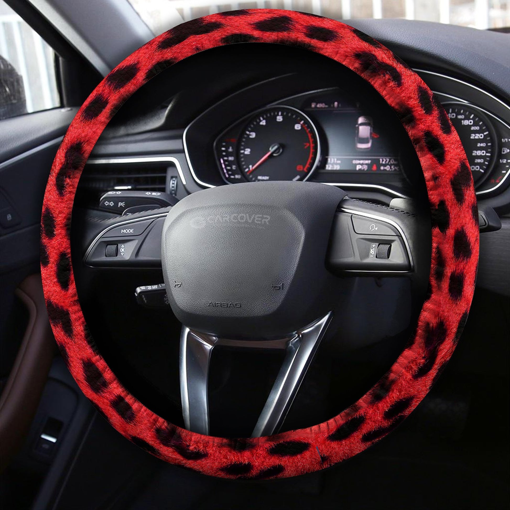 Red Cheetah Skin Steering Wheel Cover Custom Animal Skin Printed Car Interior Accessories - Gearcarcover - 3