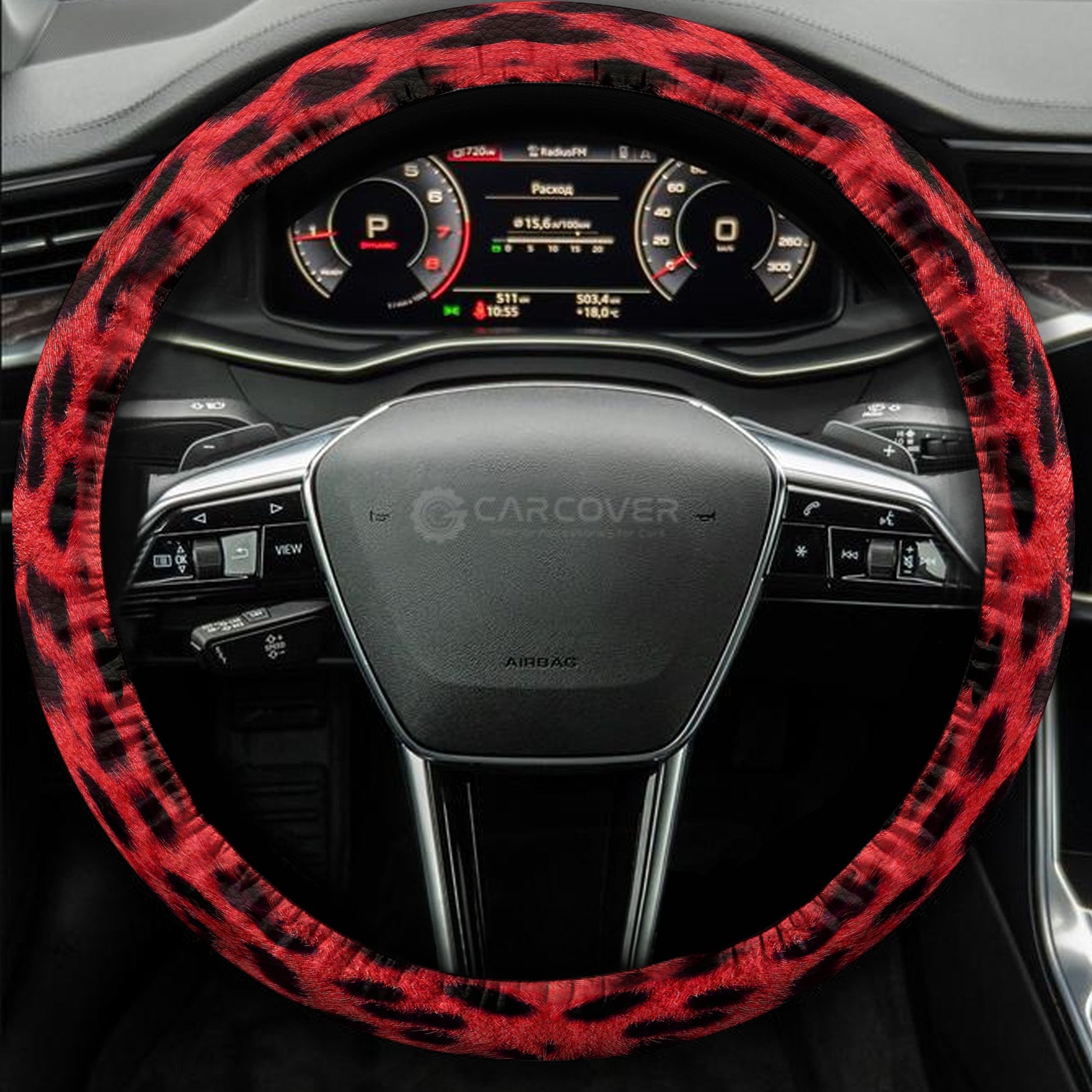 Red Cheetah Skin Steering Wheel Cover Custom Animal Skin Printed Car Interior Accessories - Gearcarcover - 4