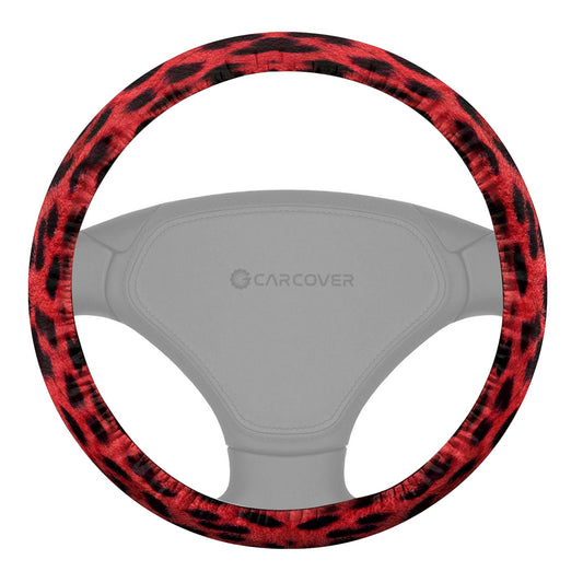 Red Cheetah Skin Steering Wheel Cover Custom Animal Skin Printed Car Interior Accessories - Gearcarcover - 1