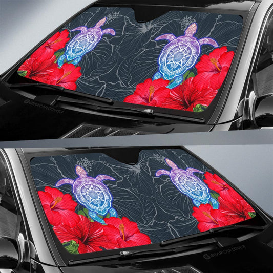 Red Hibiscus Flowers Car Sunshade Custom Turtle Animal Car Accessories - Gearcarcover - 2