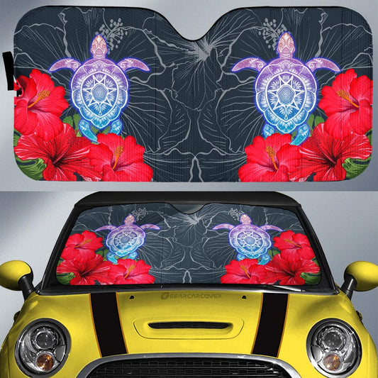 Red Hibiscus Flowers Car Sunshade Custom Turtle Animal Car Accessories - Gearcarcover - 1