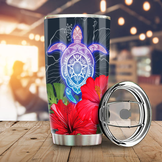 Red Hibiscus Flowers Tumbler Cup Custom Turtle Animal Car Accessories - Gearcarcover - 1