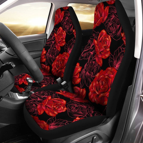 Floral Car Seat Covers Pair, 2 Front Car Seat Covers, Seat Cover for Car, Car Seat Protector, order Car Accessory, Floral, Flowers, Red, Black