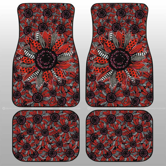 Red and Black Glitter Polka Dot Sunflower Car Floor Mats Custom - Gearcarcover - 1